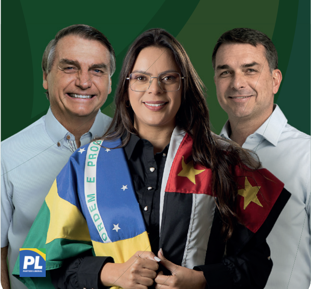 Nina Braga com Jair Bolsonaro e Flávio Bolsonaro